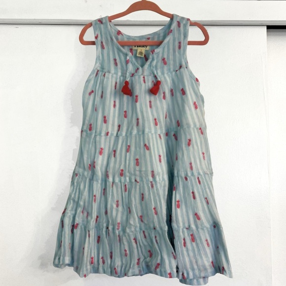 Hatley Girls Chambray Stripe & Pink Pineapple Tassel Tiered Dress, 4 - Picture 4 of 6